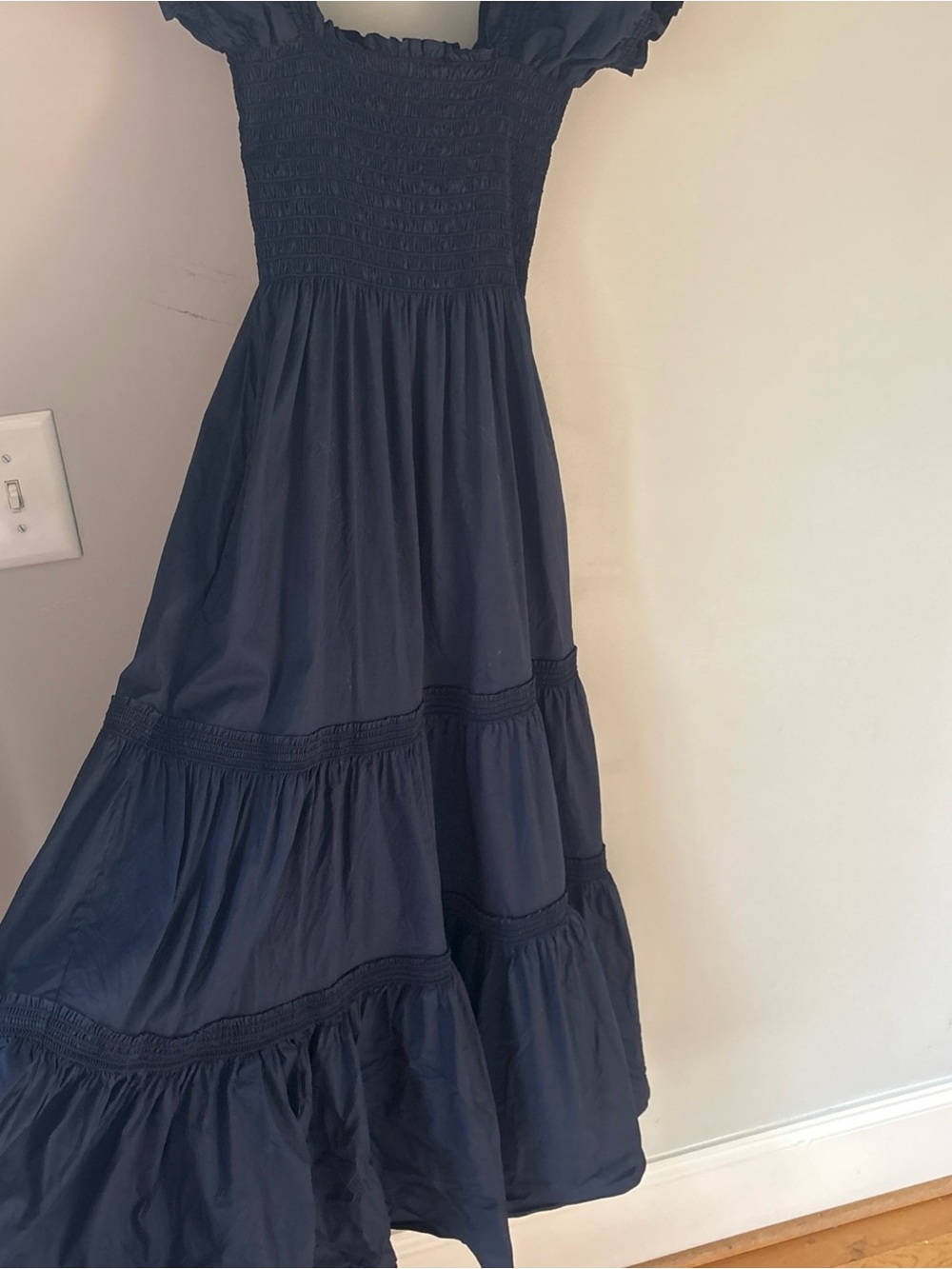 Tory Burch Smocked Puff-Sleeve Maxi Dress in Navy - Picture 9 of 11